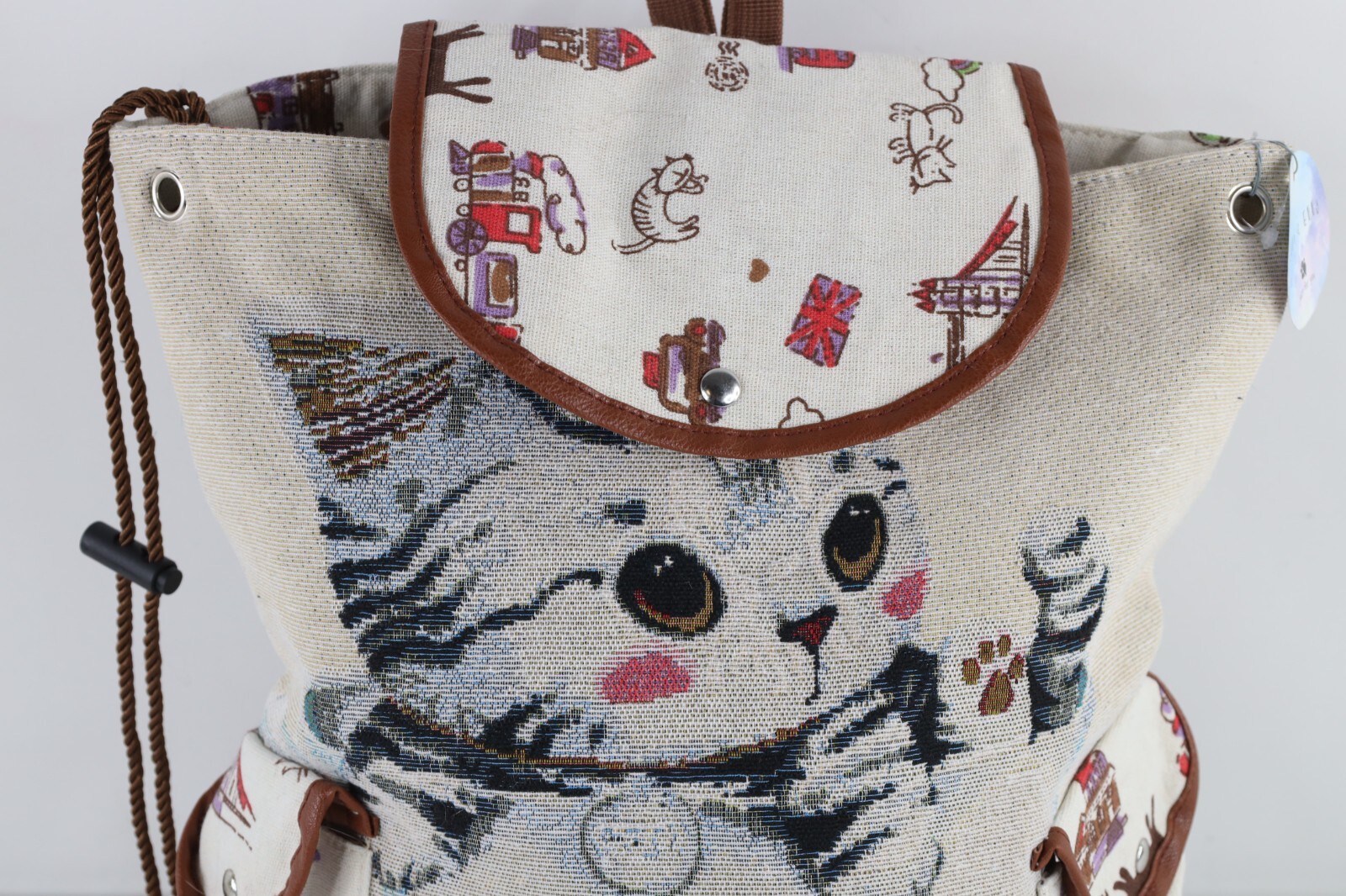 Deadstock Vtg Y2K Streetwear All Over Print Cat Kitten Top Loader Backpack Bag