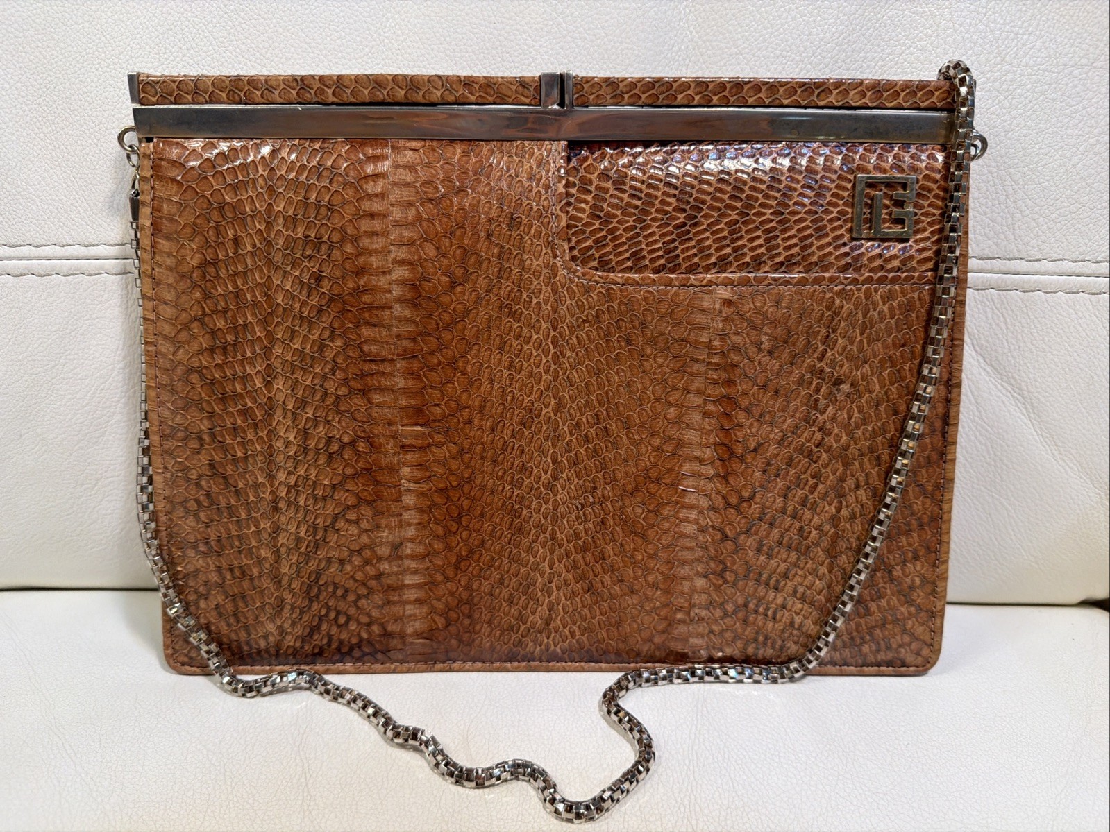 Vintage Genuine Snake Skin Clutch Evening Shoulder Bag RARE!
