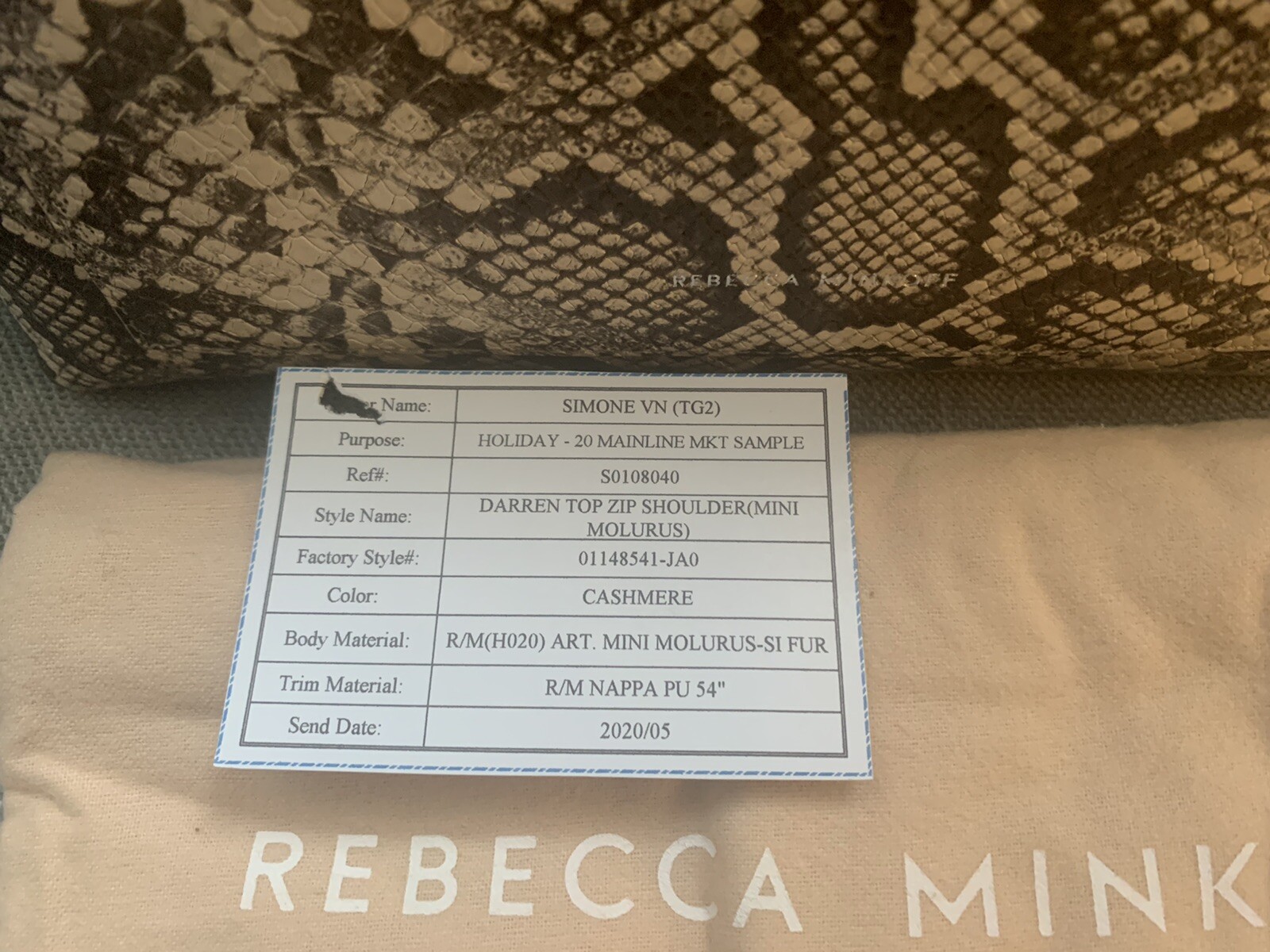 NWT Rebecca Minkoff Shoulder Bag, Leather, Snakeskin Effect, Detachable Strap