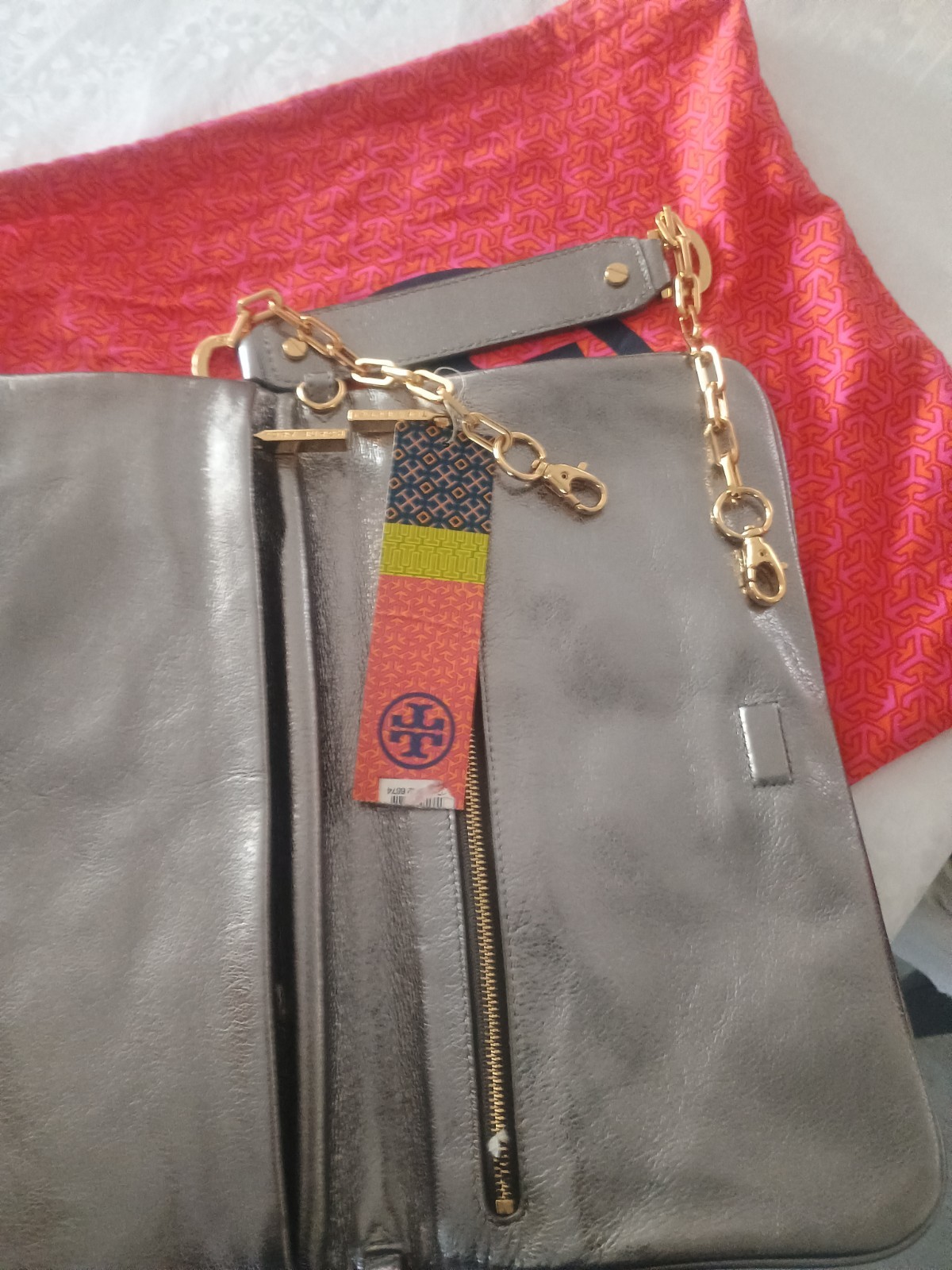 Tory Burch Handbag Shoulder Bag Steel Gray w/Chain Free Shipping w/ Dust Bag New