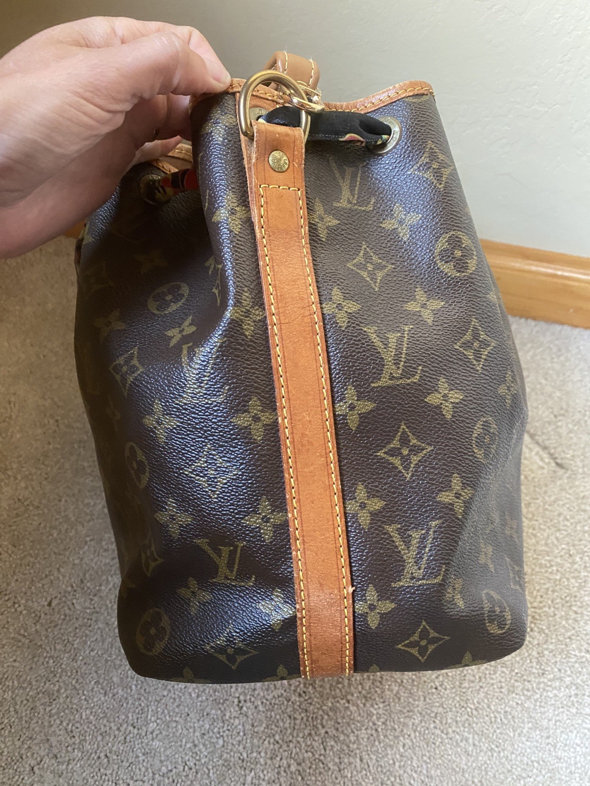 Vintage Louis Vuitton Petit Noe Bucket Bag Brown Canvas Leather Monogram Samorga