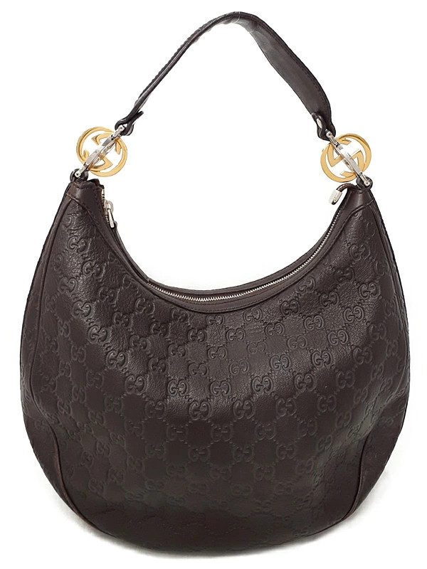 Gucci GG Twins Semi Shoulder Bag 232962 Guccissima Leather Dark Brown #TB3657