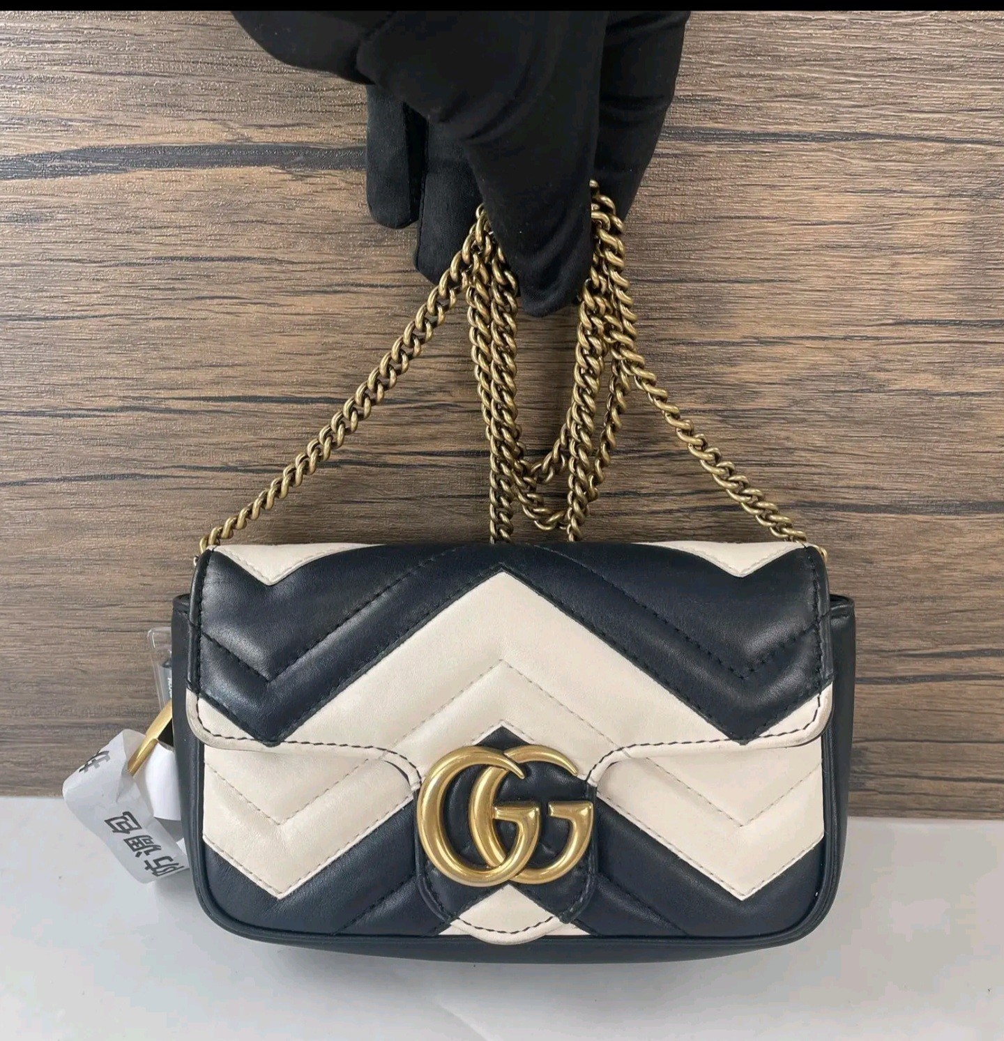 Gucci GG Marmont Mini Chain Shoulder Bag Calfskin White/Black 476433
