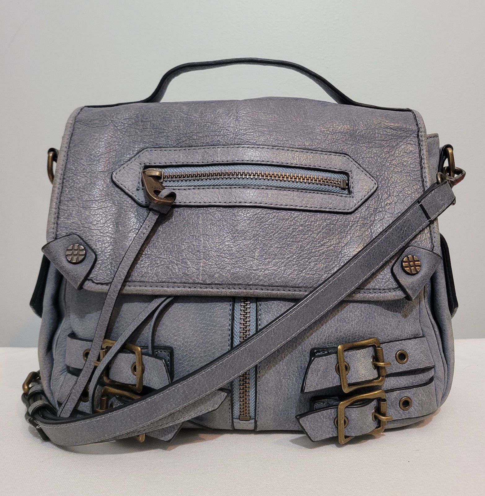 Joelle Hawkens Satchel Crossbody Bag Blue Leather Purse Buckle Accents