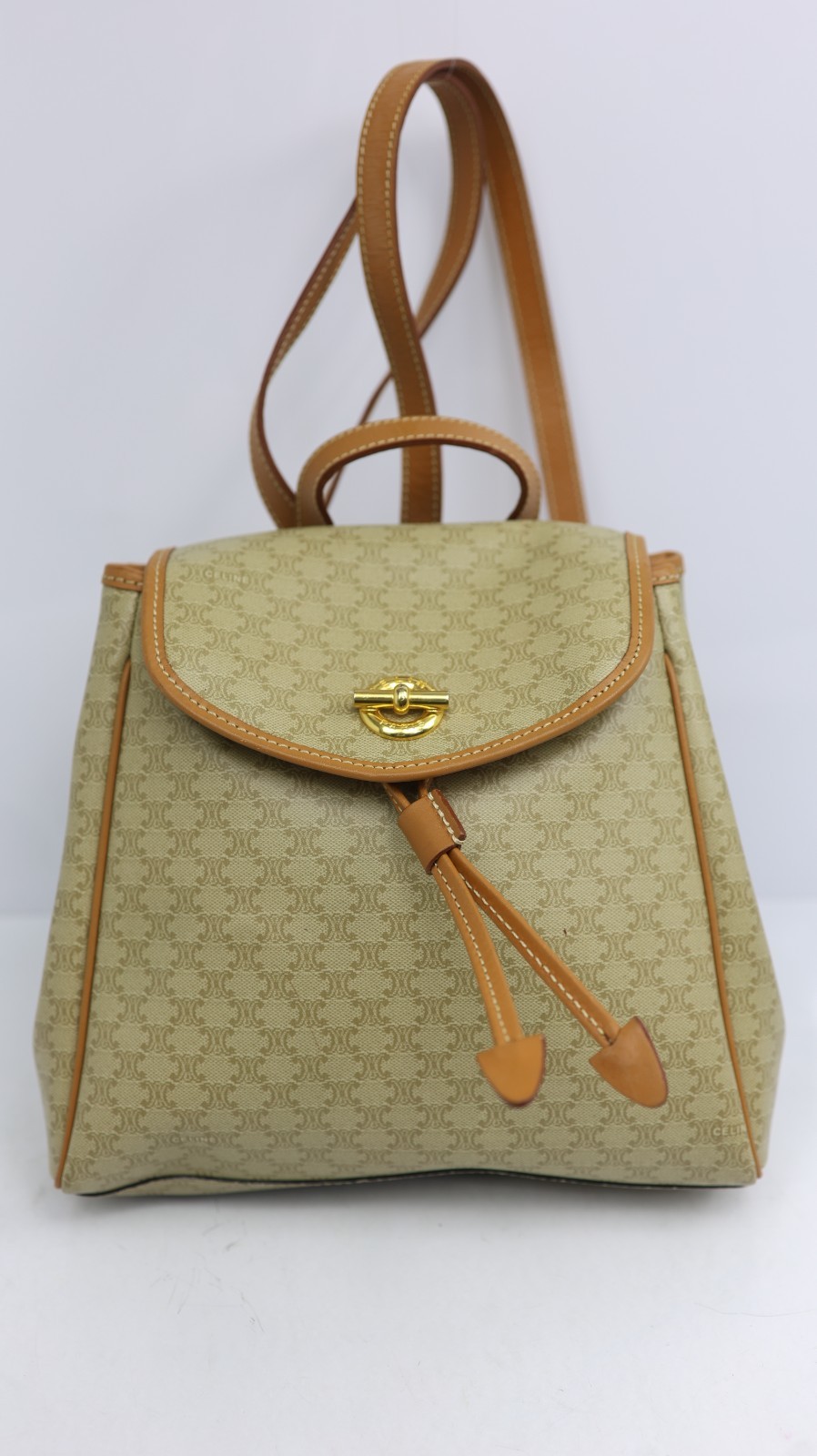 Rare Auth CELINE Vintage Beige Macadam Canvas Backpack – Monogram Rucksack Purse