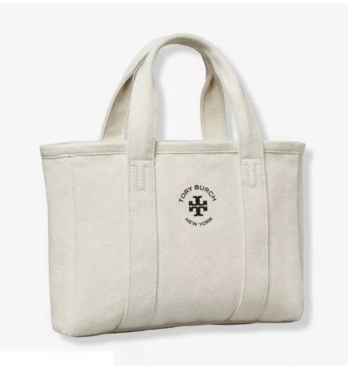 Tory Burch Ivory Logo Tote Bag Small Open Top Inner Pockets Double Handles
