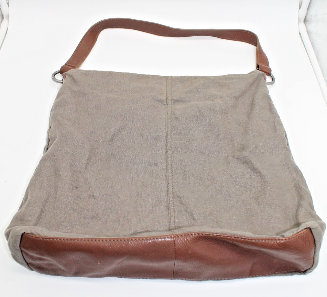 J Jill 100% Linen Cotton And Leather Purse Shoulder Tote Bag Brown 14″ x 14″ x 3