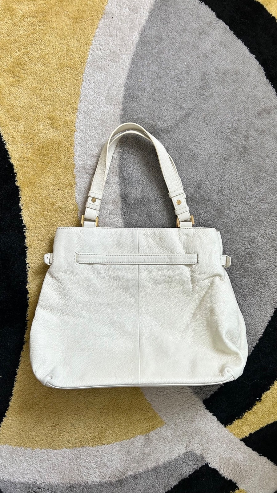 Tory Burch Amanda Slouchy Tote Off-White Pebbled Leather Gold Logo Shoulder Bag