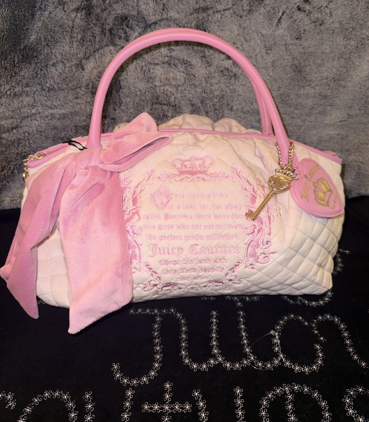 Juicy Couture Fairytale Juicy Bowler Once Upon A Time Pink Powder Blush Quilted
