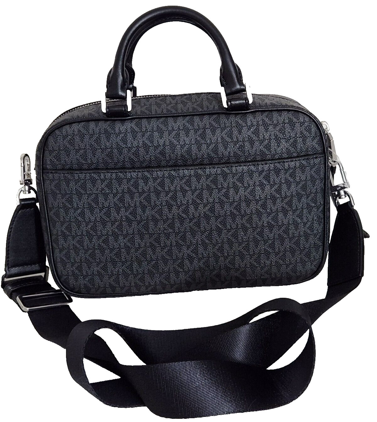 🌞MICHAEL KORS ELLIOT BLACK LOGO SILVER STUD LEOPARD MD UTILITY CAMERA BAG🌺NWT