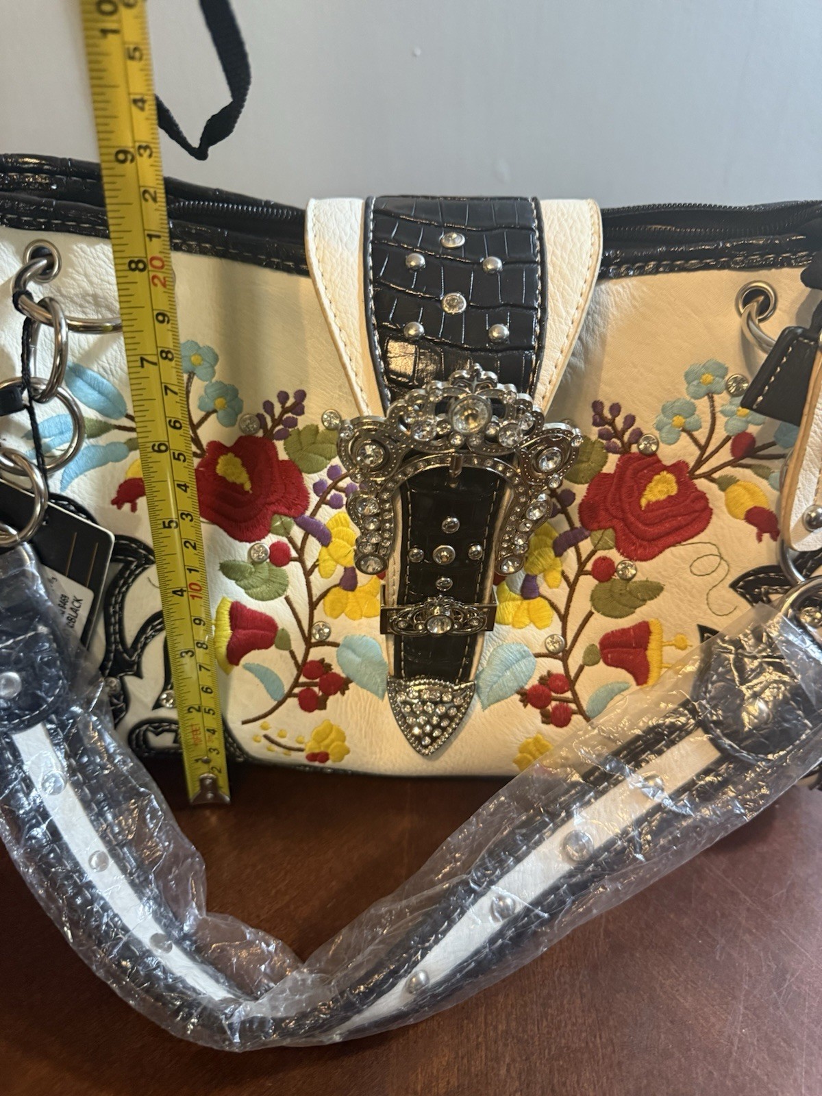 Cowgirl Trendy Western Floral Embroidered Rhinestone Satchel Handbag