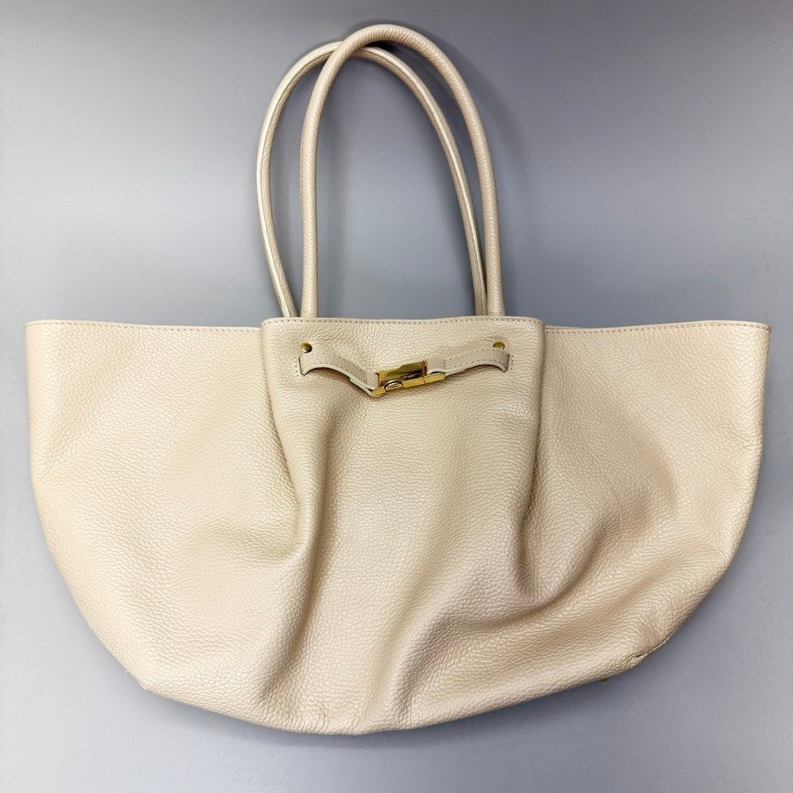 Isadora Italian Made Oversized Cream Pebbled Leather Tote Bag Summer Statement