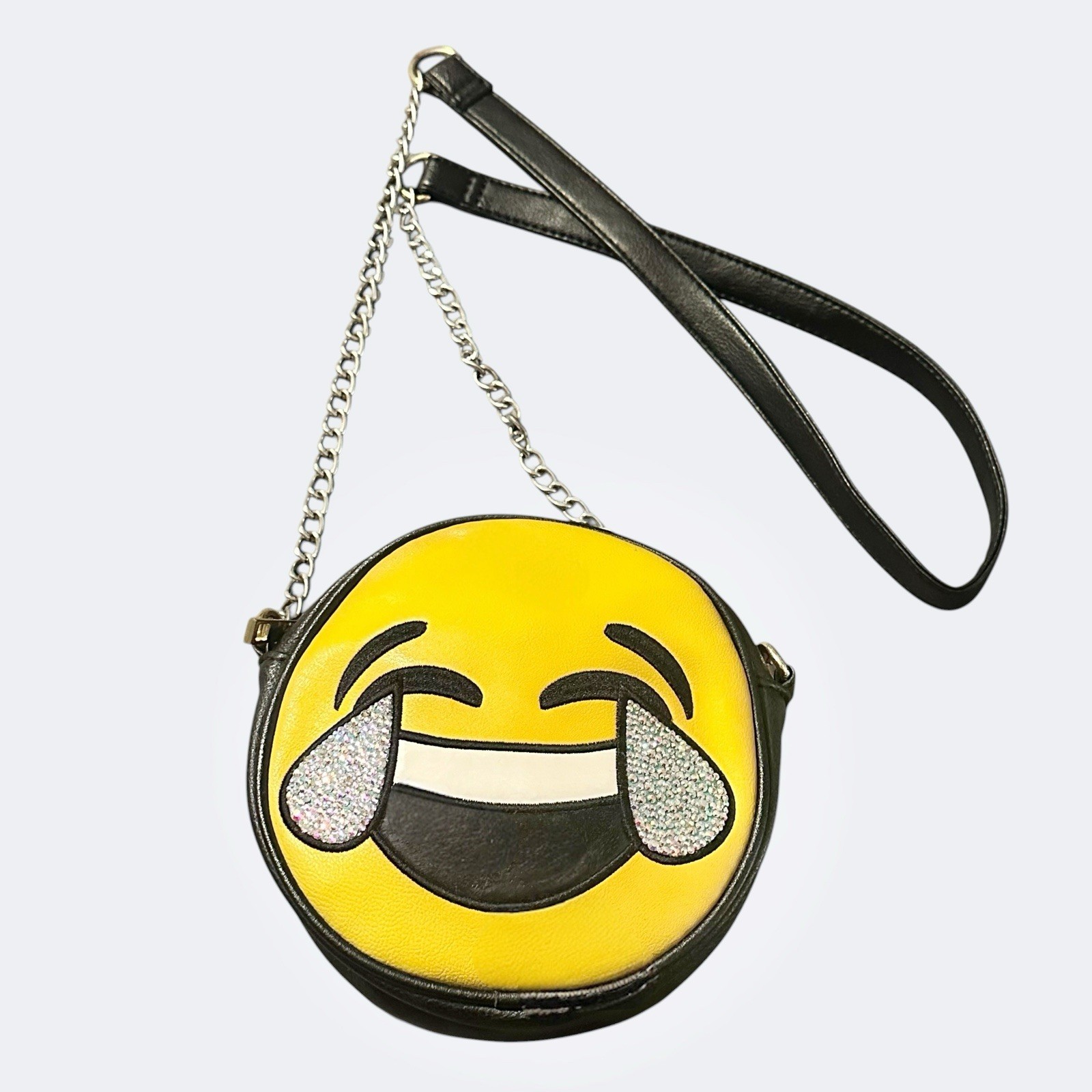 Custom Smile Emoji Rhinestone Crystals Crossbody Bag Sparkling Purse Yellow Fun!
