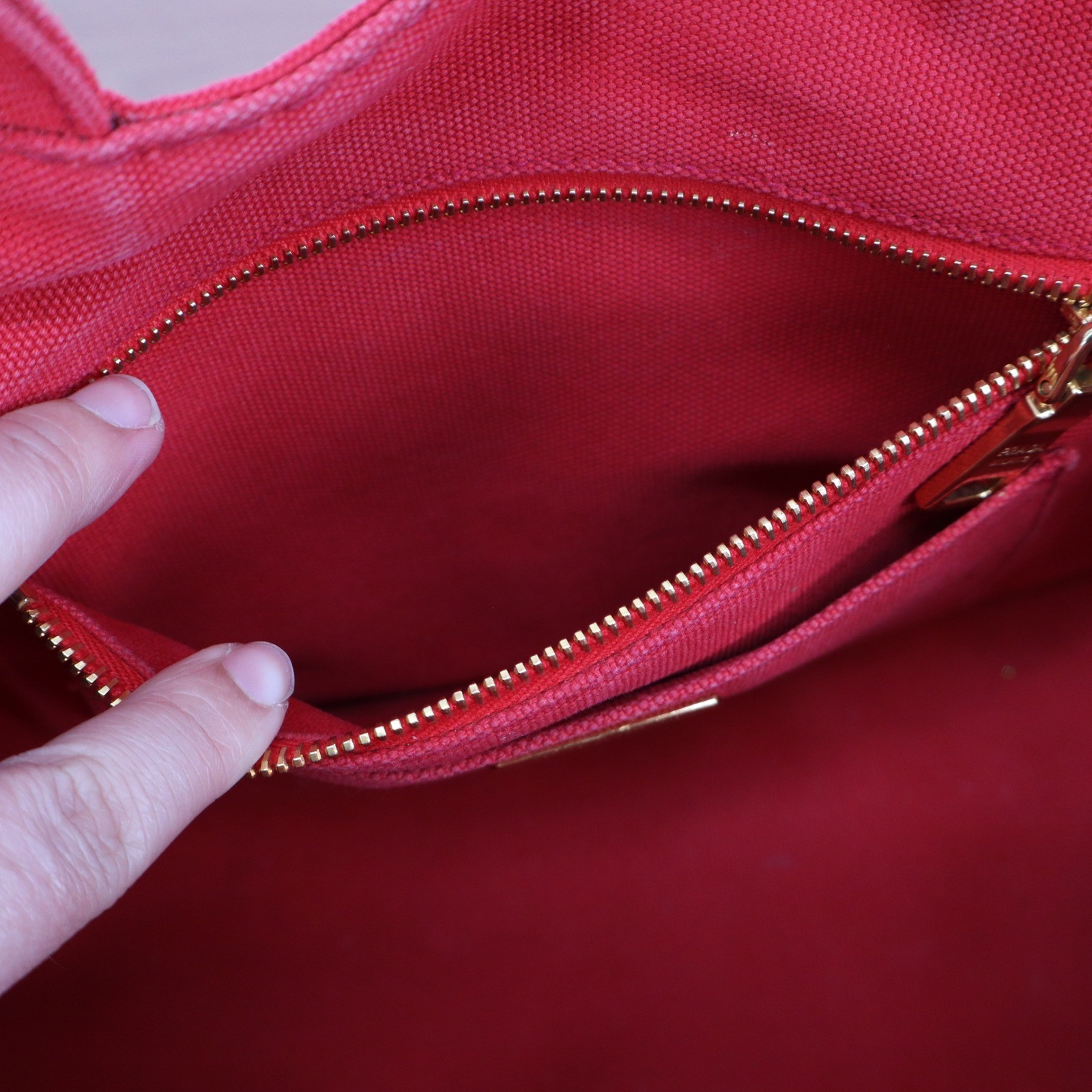 Prada Canapa Tote Bag Red Canvas Logo Handbag Rosso Gold Hardware