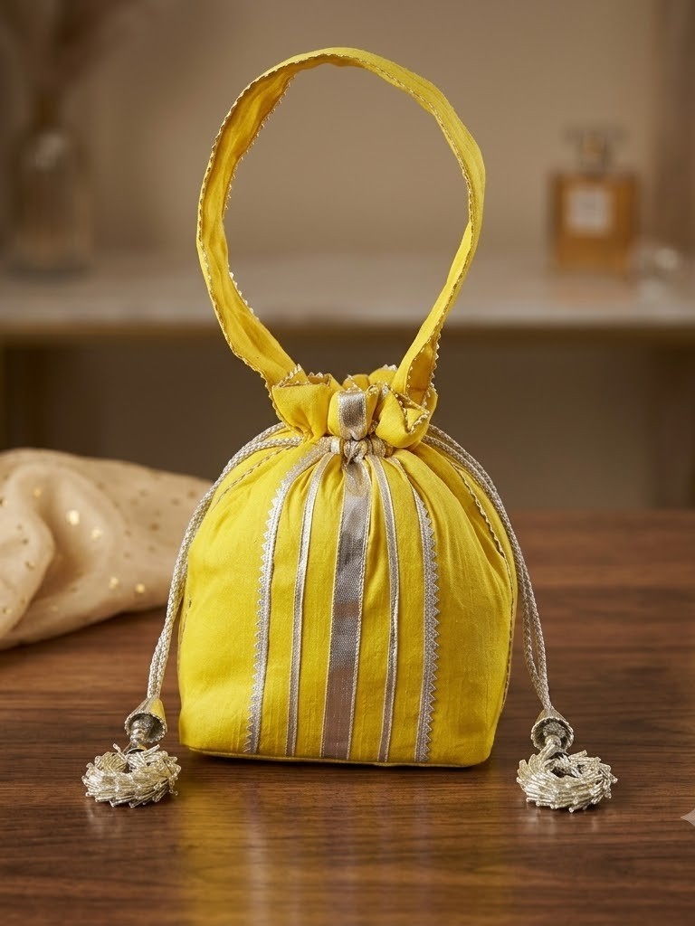 Indian Gotta Lining with Matching Handle Gifting Wedding Favor Potli Bag