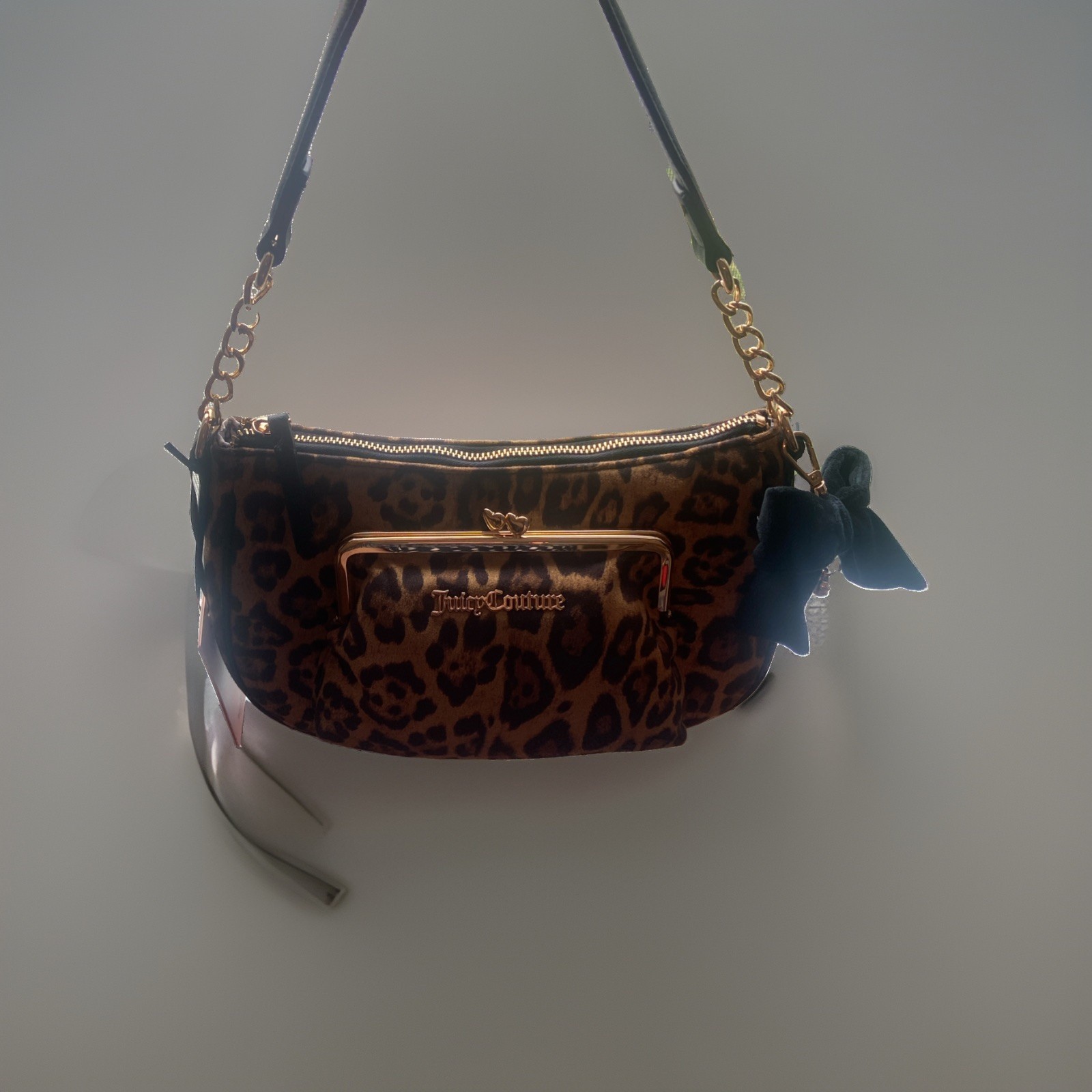 Juicy Couture Sugar & Spic Leopard Shoulder Bag, Chain Strap, Bow Charm, Zip