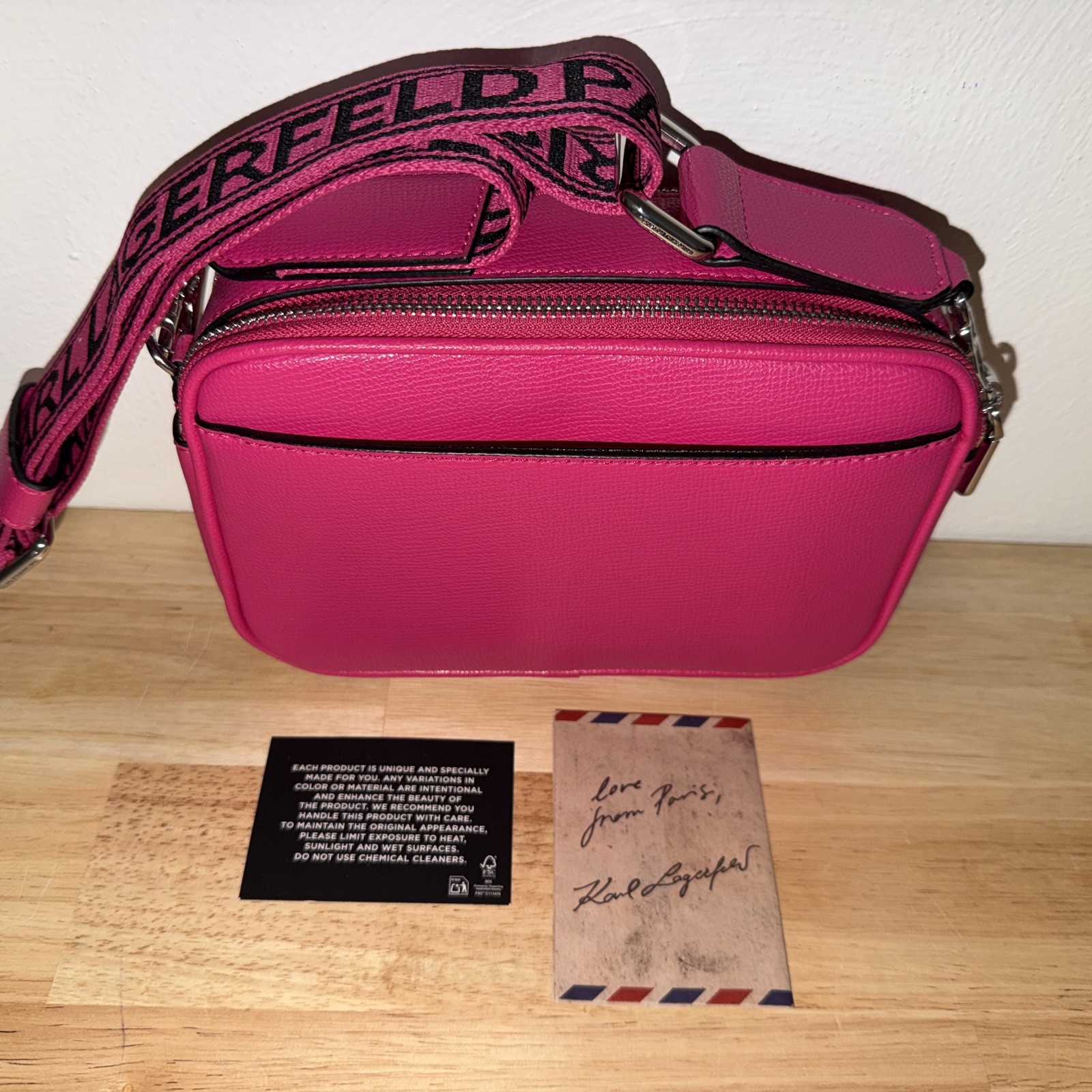New Karl Lagerfeld Hot Pink Crossbody Maybelle Bag with Karl & Choupette Charm