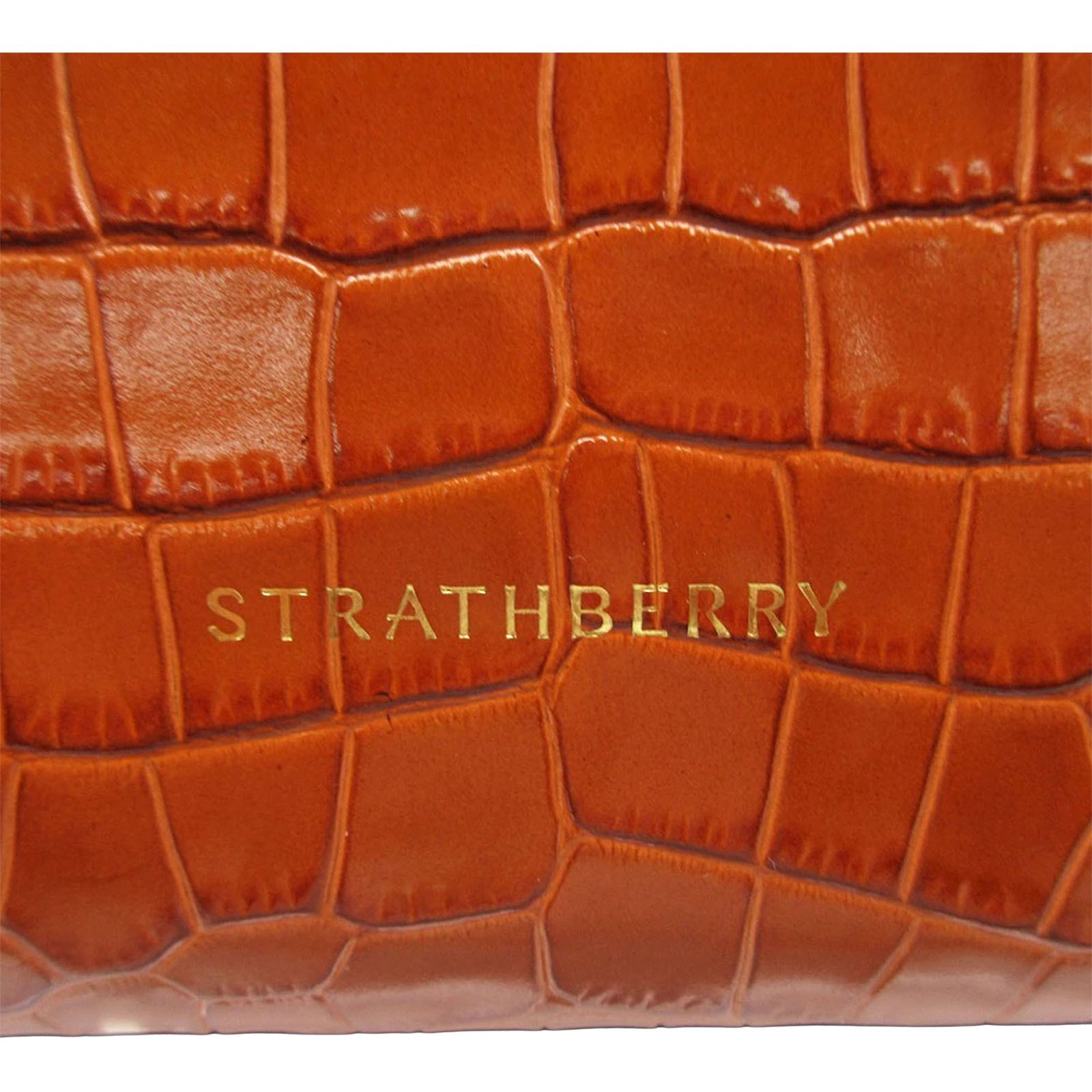 Strathberry Croc Embossed Leather Tote 2WAY Shoulder Handbag Brown Spain Auth