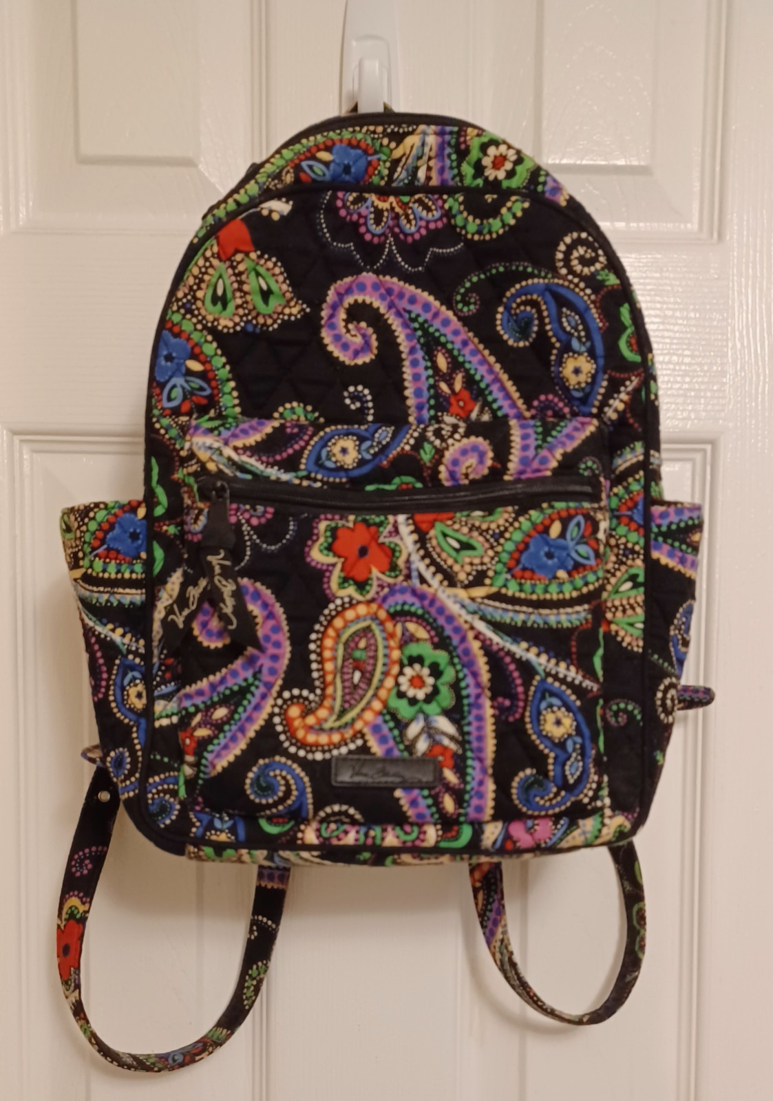 Vera Bradley Small Backpack Kiev Paisley Colorful Paisley on Black 12x9x5 Inches