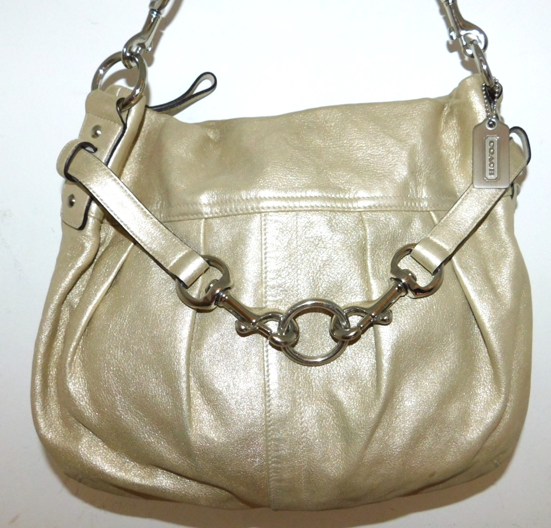 Coach Shimmer Metallic Gold Soft Pleated Goat Suede Belted Hobo Shoulder Bag