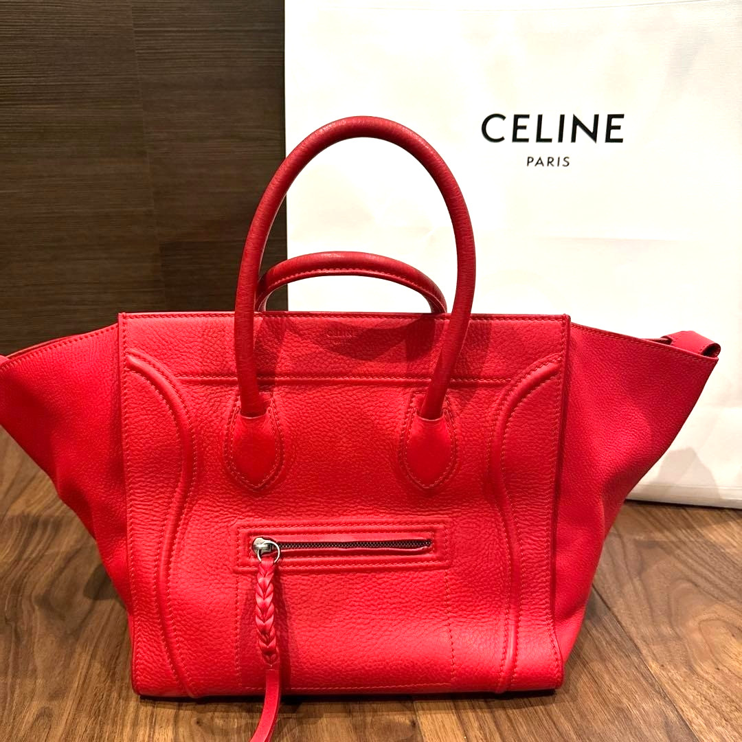 CELINE Luggage Phantom Handbag Rare Red Leather Handbag Excellent✨