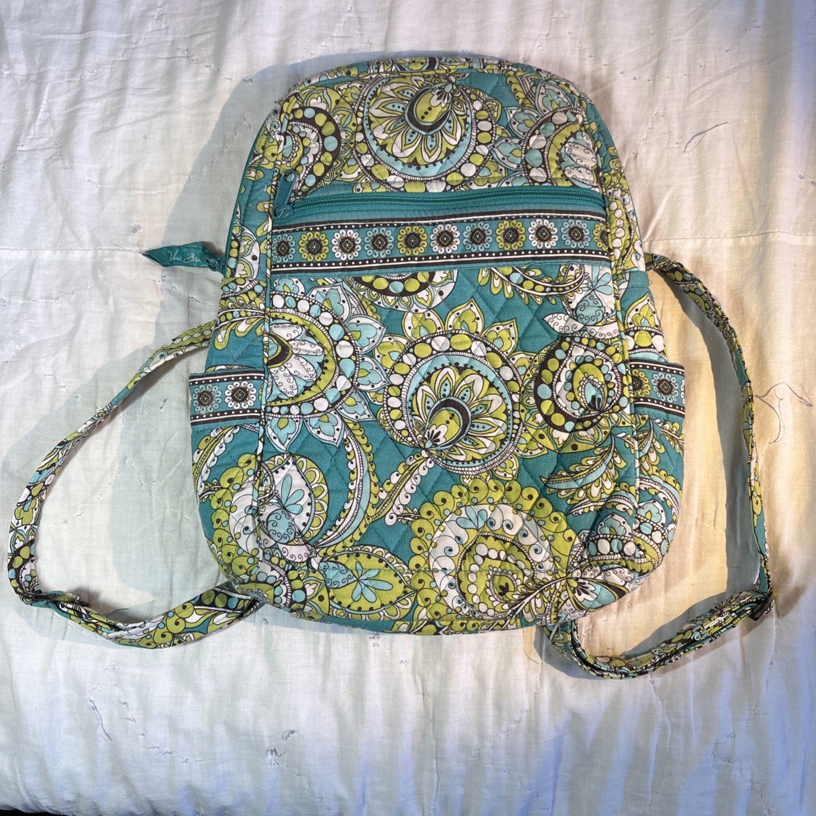 Vera Bradley Lime’s Up Small Backpack Quilted Cotton Teal Green Floral Mini