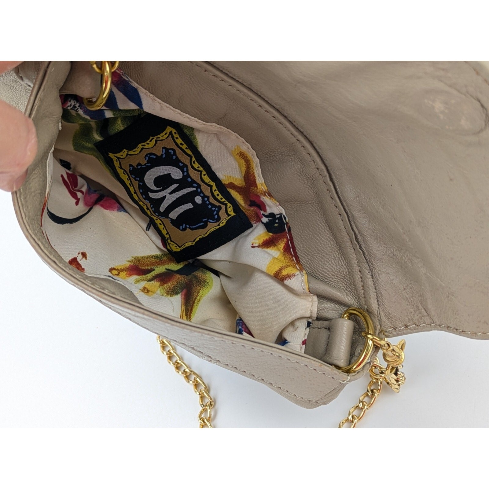 Chi by Falchi Beige & Yellow Embossed Leather Shoulder Bag & Matching Mini Bag