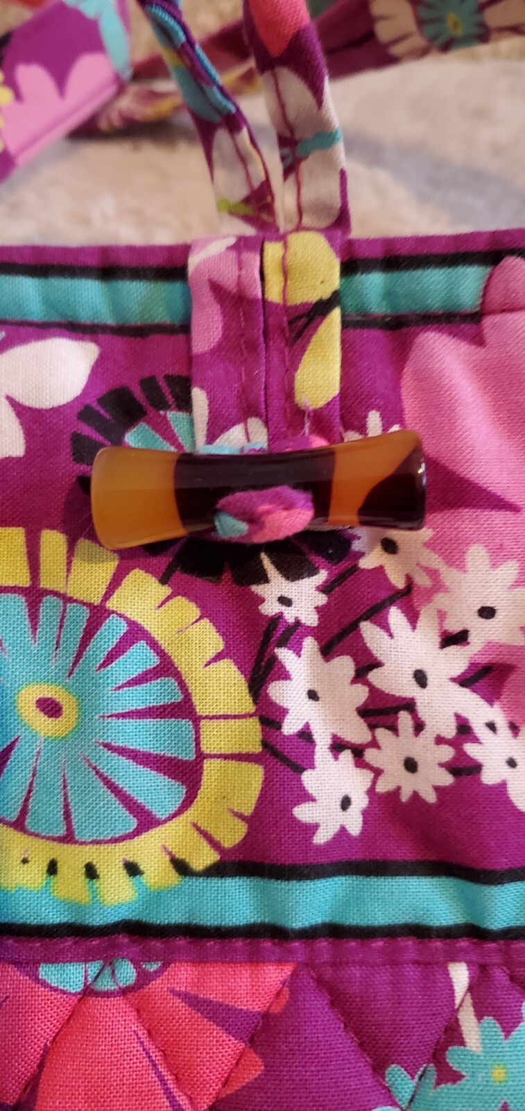Vera Bradley Vera Tote Purple Flutterby Bag with Horn Toggle Button