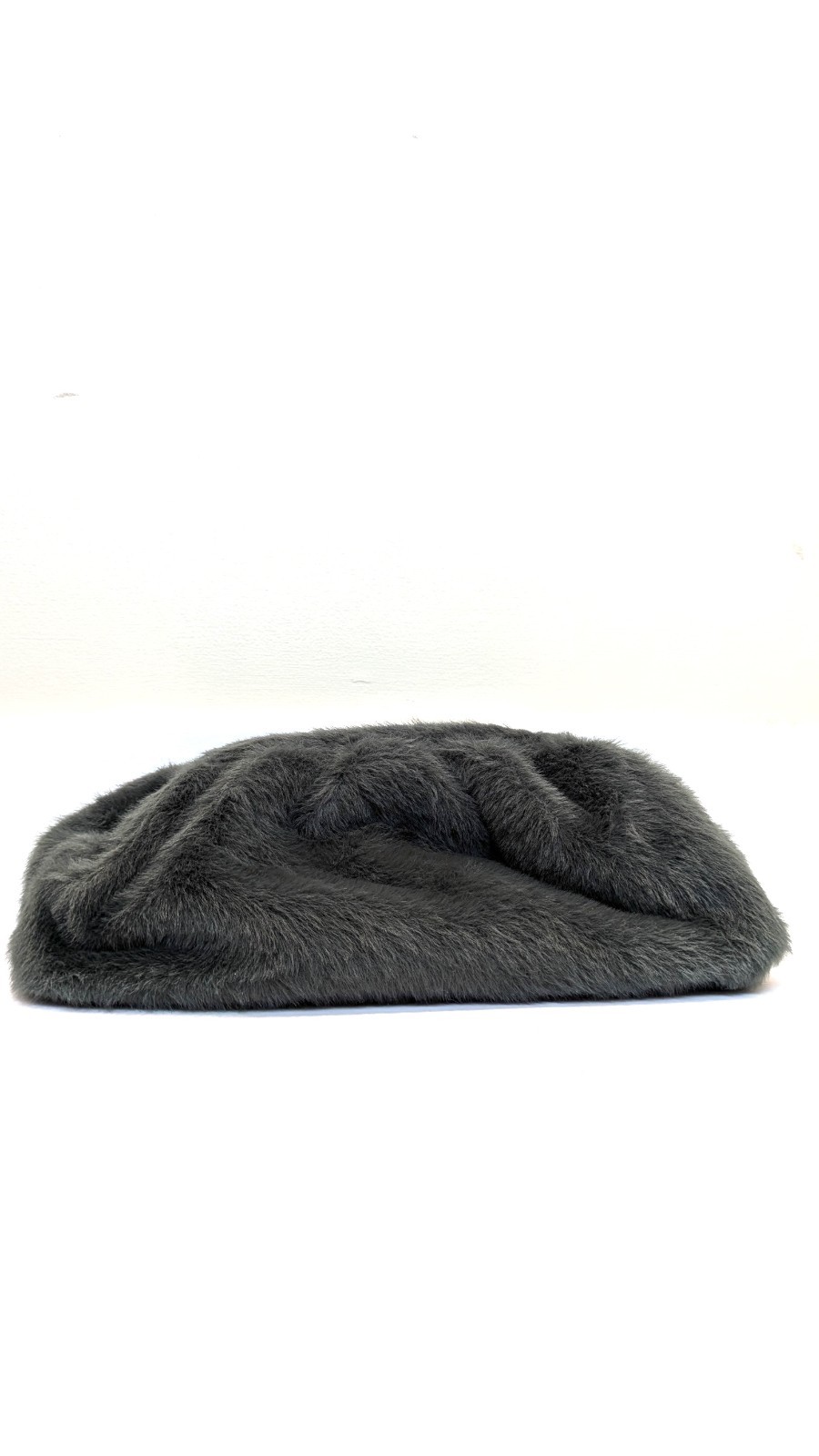Charcoal Blue Faux Fur Clutch Pouch Crossbody Bag – Leather Strap