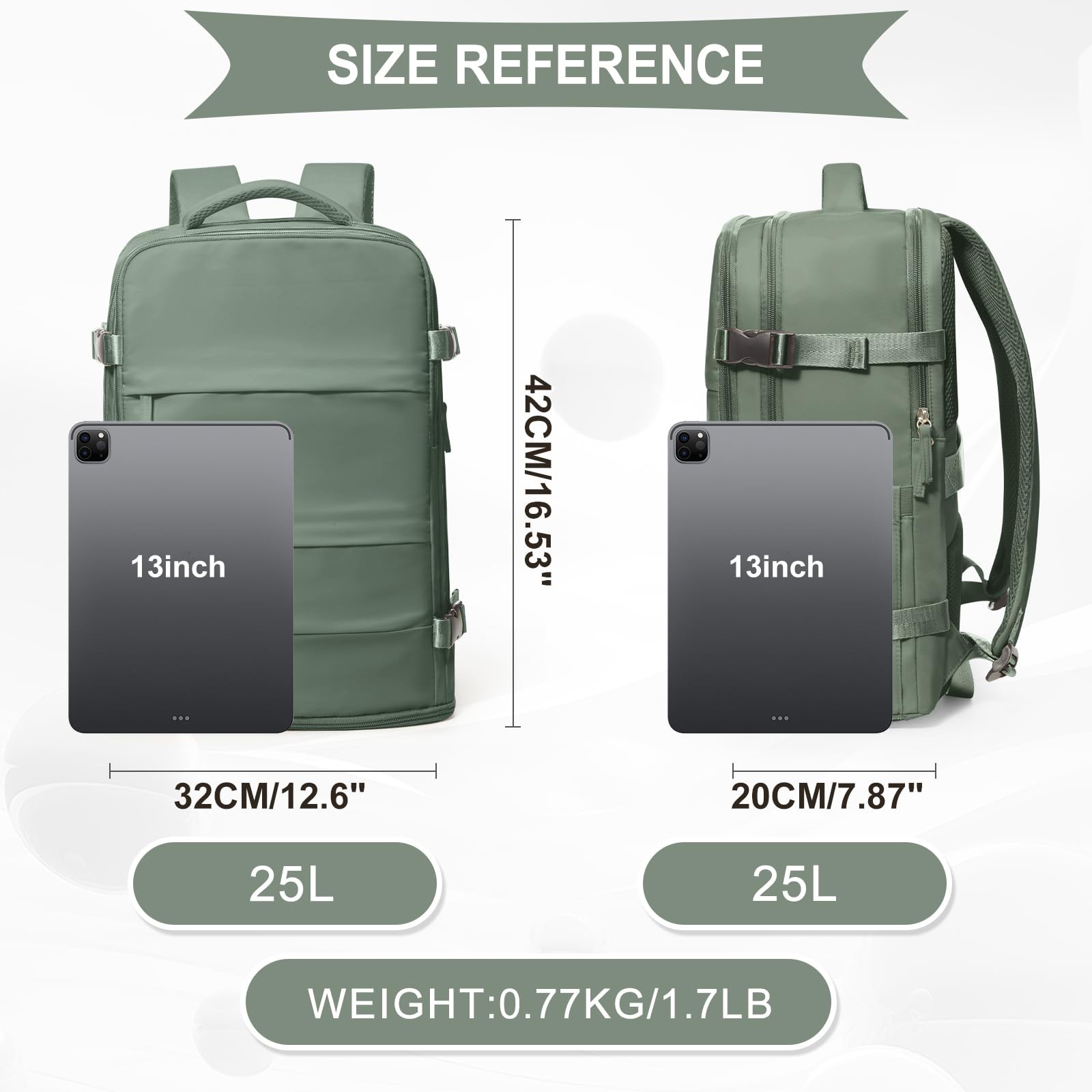 Waterproof Travel Backpack Carry On Hiking Daypack Olive Green