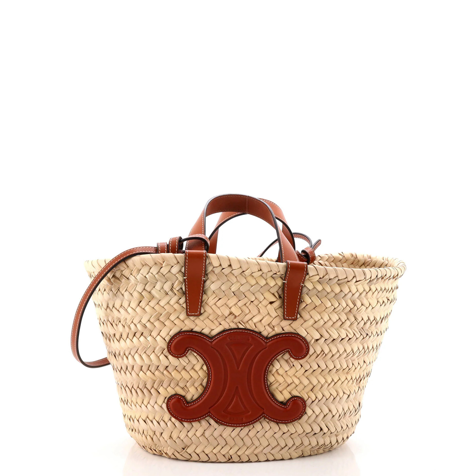 Celine Classic Panier Basket Tote Raffia and Leather Teen