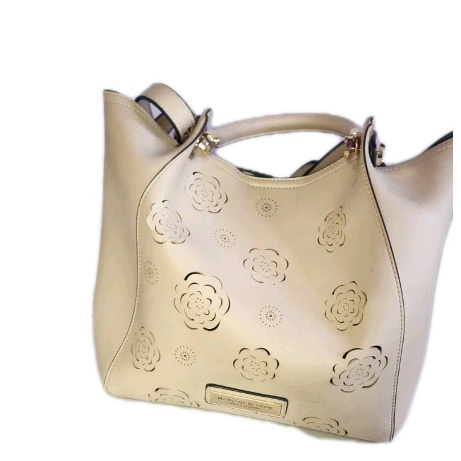 Marc New York Andrew Marc Beige Flower Cut Out Hobo Bag Purse Gold Hardware