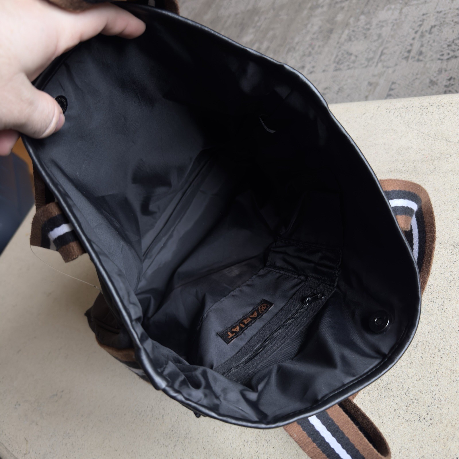 ARIAT Bag Black Brown Striped Handles Canvas Equestrian Horse Carry-All Tote
