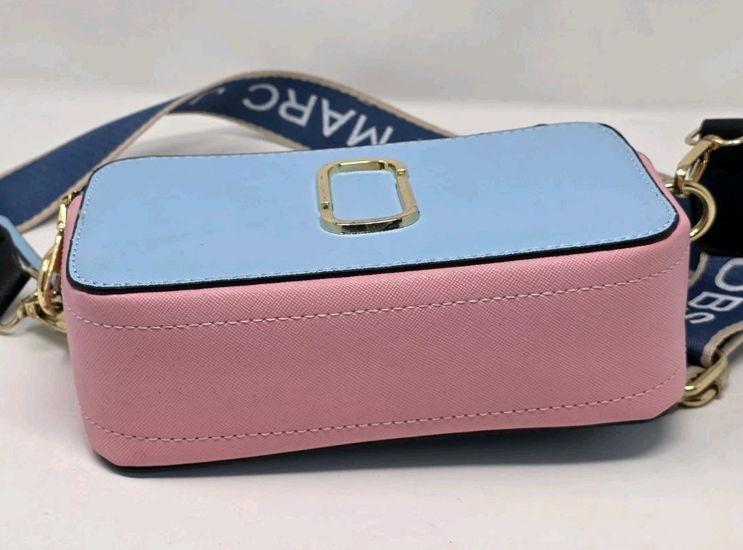 Marc Jacobs The Snapshot Blue/Pink/Green Crossbody Camera Bag with Gold Accents