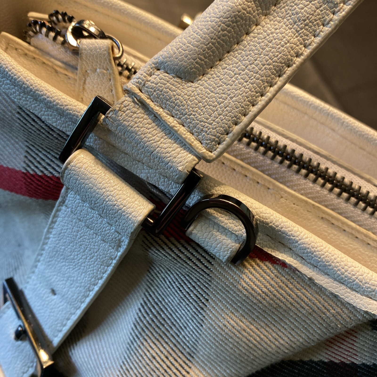 Burberry Nova Check Blue Label Leather Tan Beige handbag White Japan VTG*