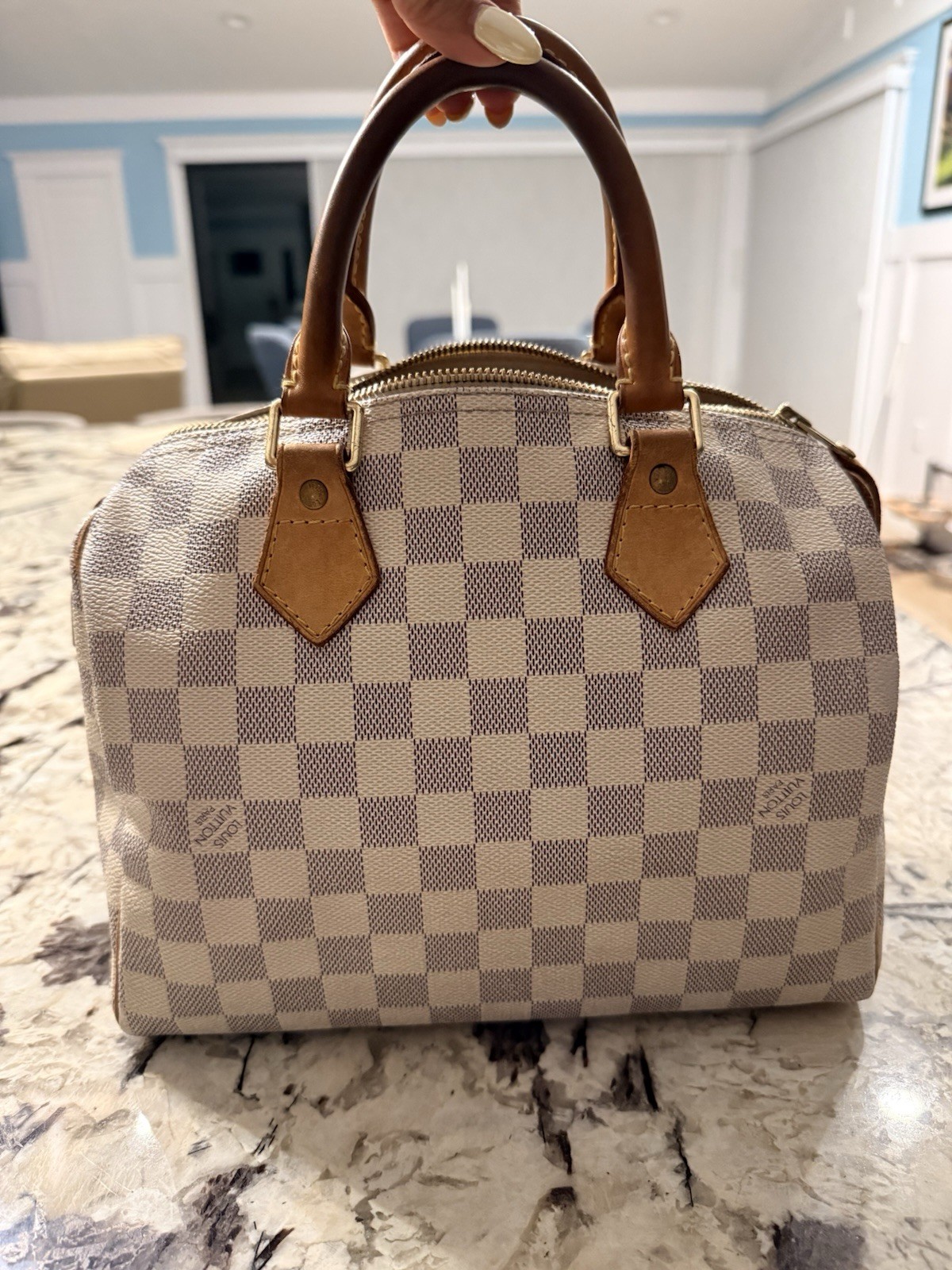 Louis Vuitton Damier Azur Speedy 25 Zip w/ Lock no key , Beige/White
