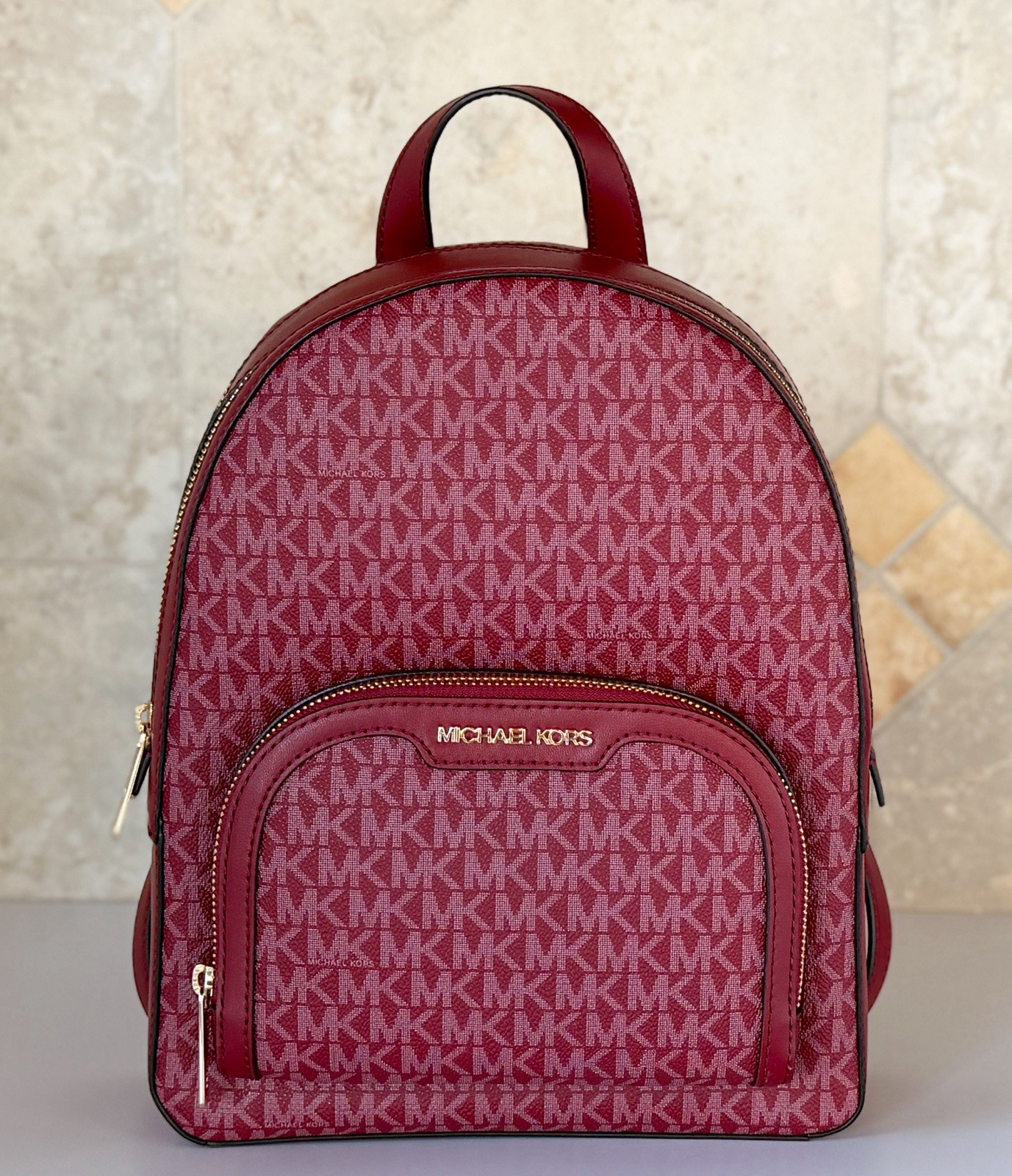 Michael Kors Jaycee Medium Zip Pocket Backpack MK Cherry Multi
