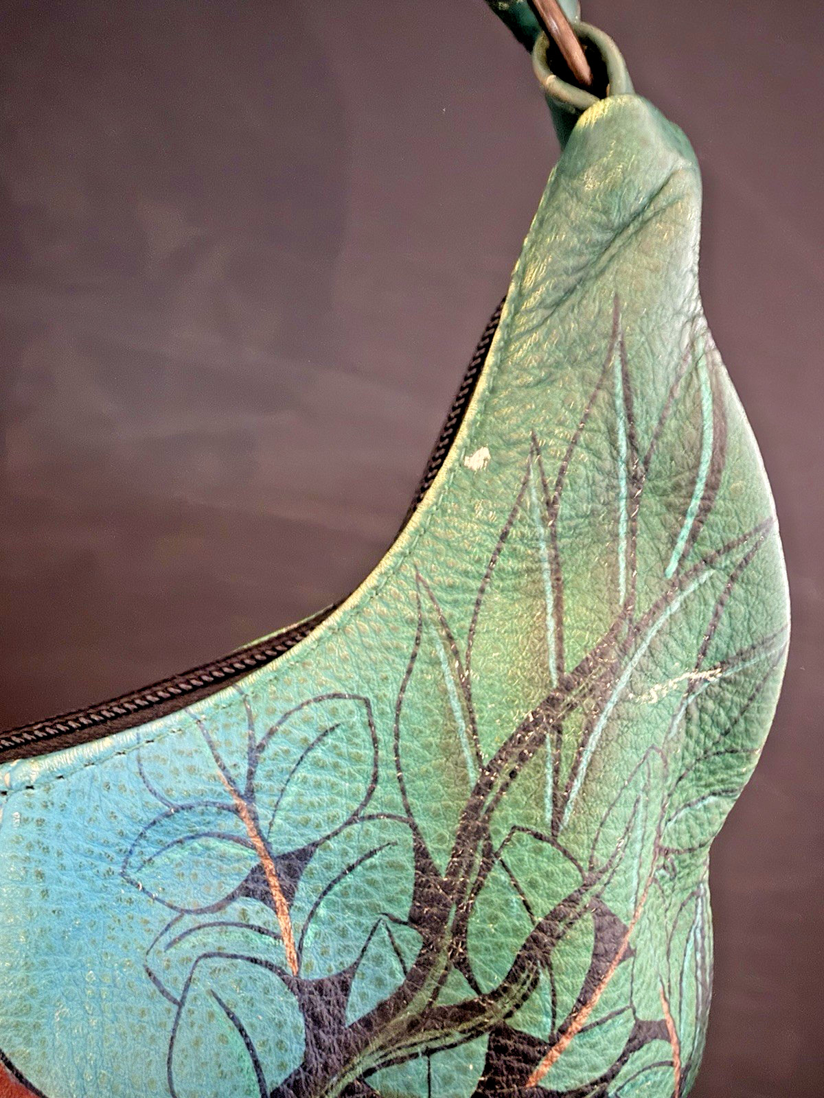 Anuschka Tropical Bliss Parrot/Toucan Birds Hand Painted Purse Shoulder Bag