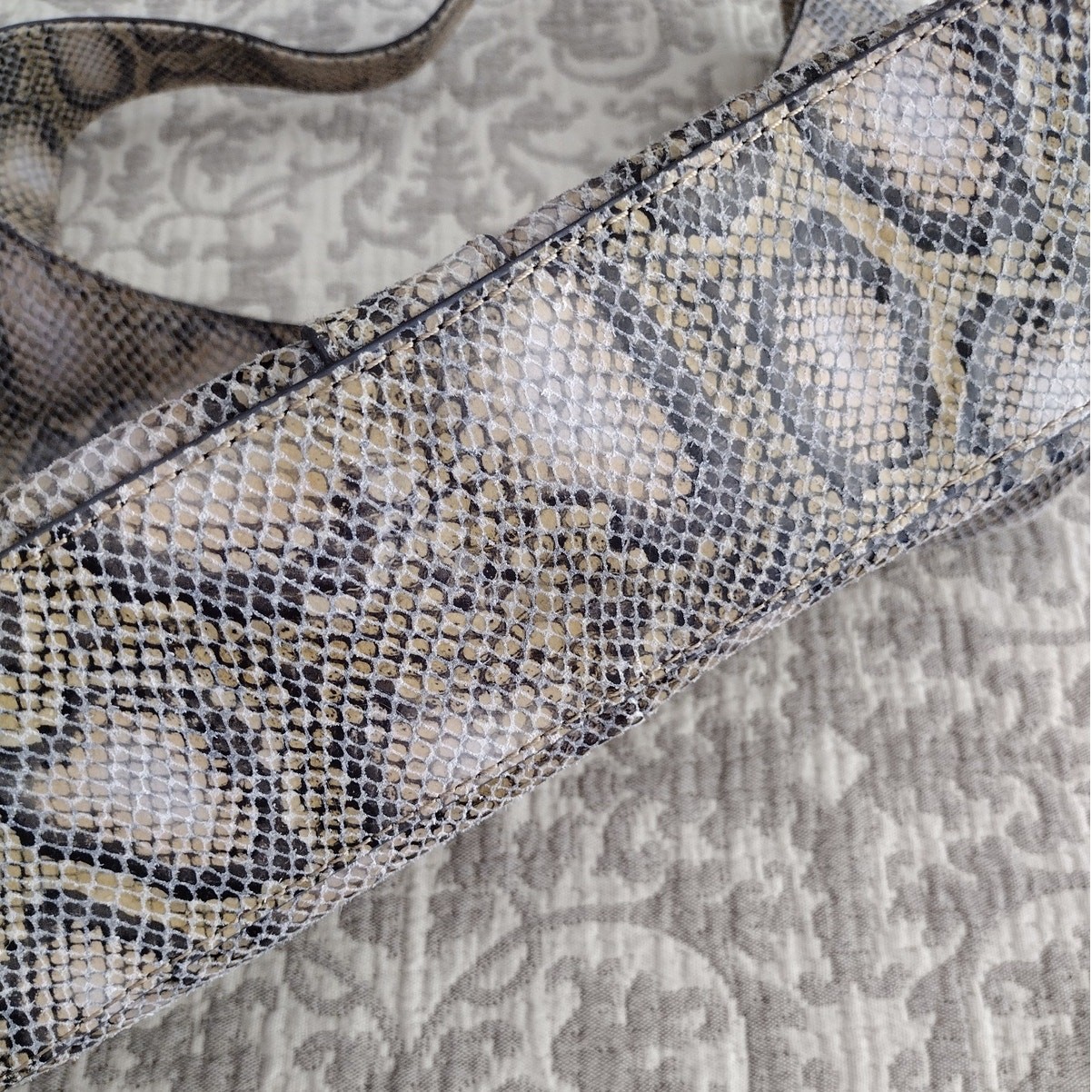 GILI Leather Reptile Snake Print Neutral Tone Large Shoulder Bag Statement Purse