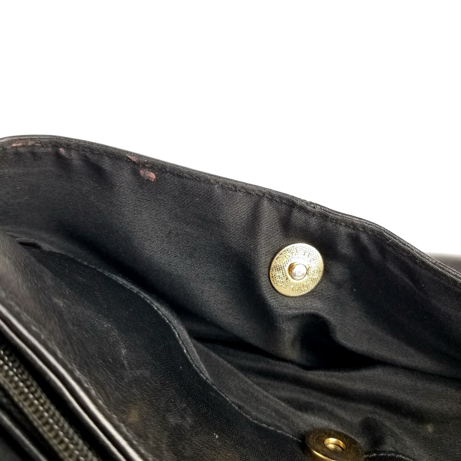 Etienne Aigner Black Genuine Leather Shoulder Bag Gold Tone Logo Classic