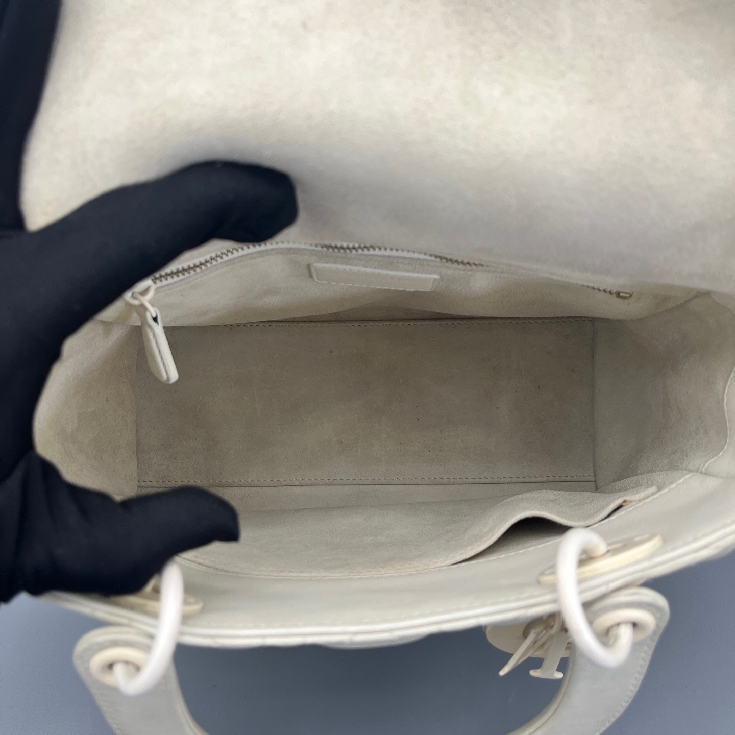 Dior Lady Dior Medium Cream White Lambskin Cannage Top Handle Crossbody Bag