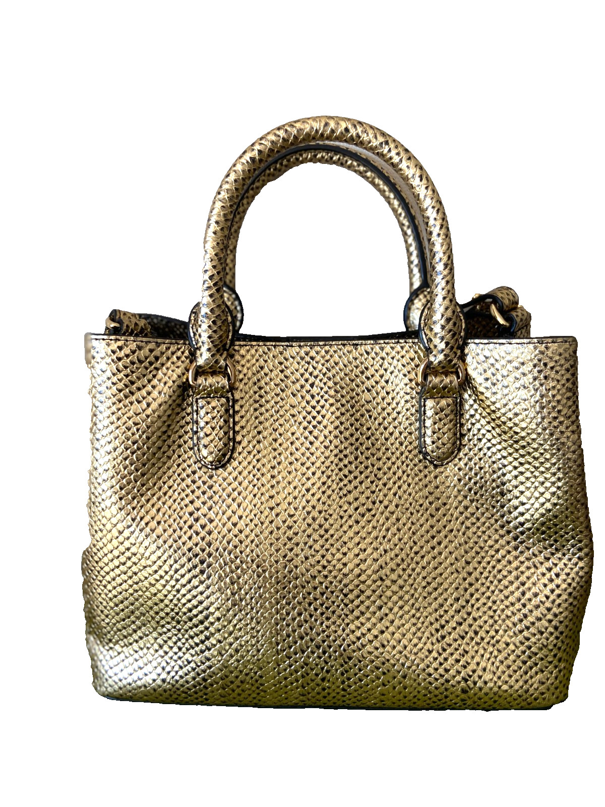 LAUREN RALPH LAUREN Small Marcy Snakeskin-Embossed Print Satchel -Metallic Gold