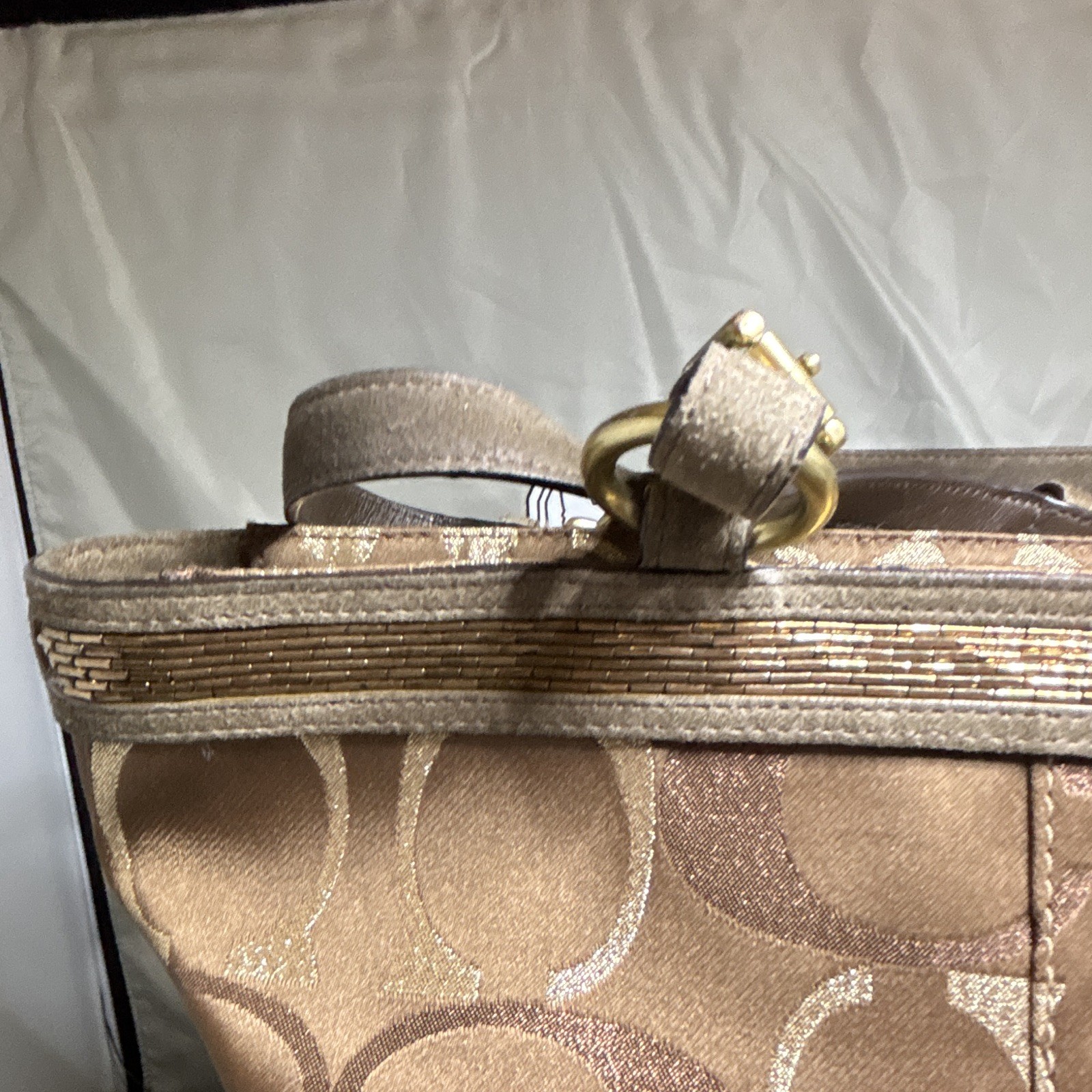 coach signature logo brown satchel zip w/ strap gold hw + zip wristlet pouch