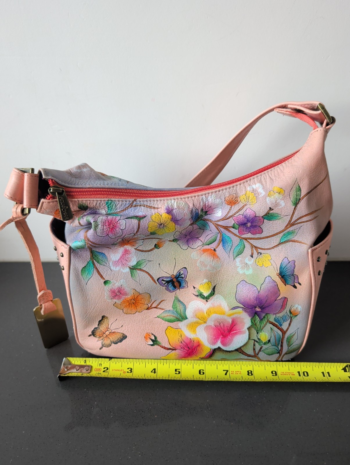 Anna by Anuschka Peach Floral Hobo Leather Shoulder Bag With Wallet M75