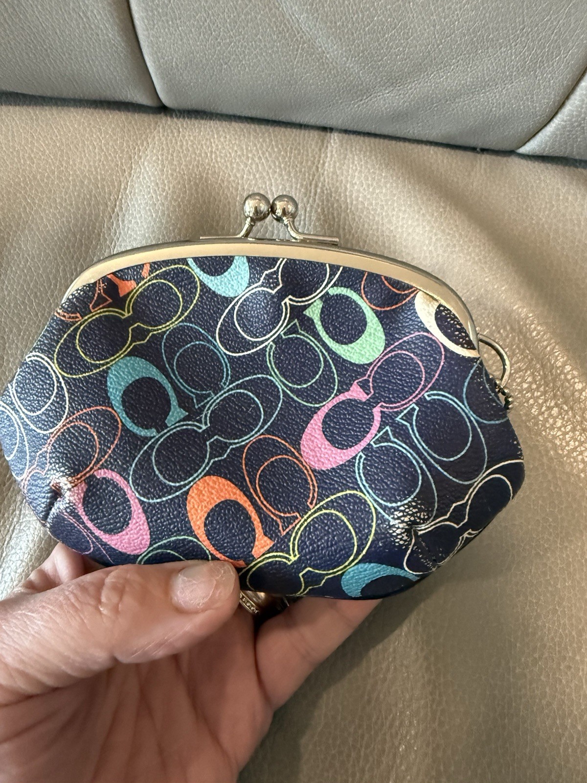 Vintage Coach Navy Optic C Rainbow Coin Bag Purse
