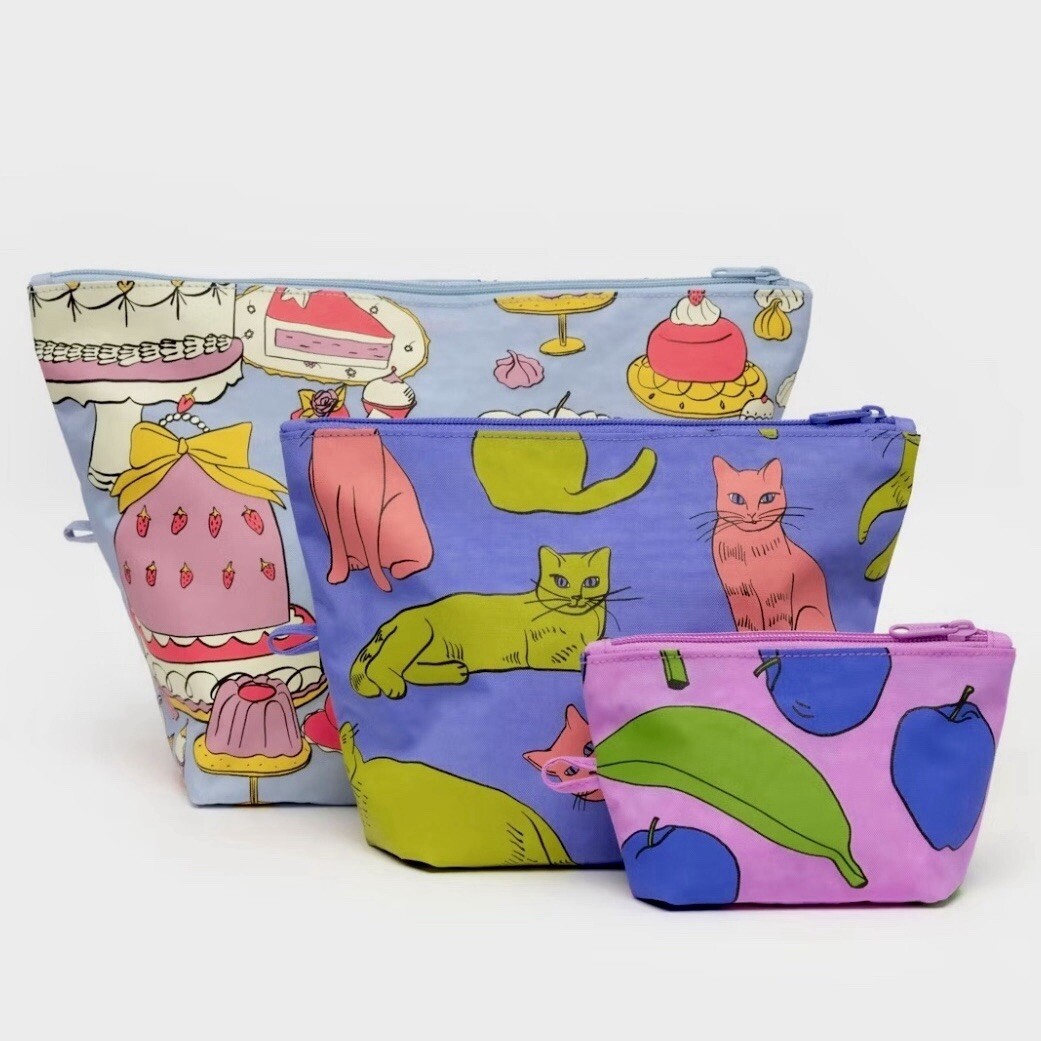 NEW! Baggu GO POUCH 3-PIECE SET in “Still Life” Limited Ed. Recycled Nylon Bags