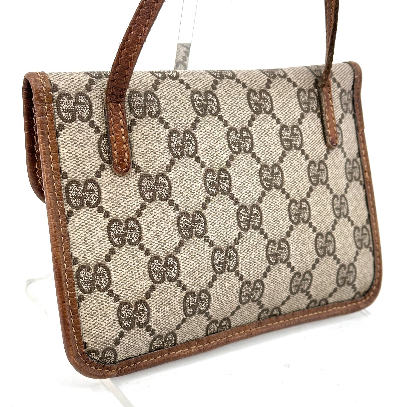 Vintage GUCCI Shoulder Bag Mini Pouch GG PVC Brown Authentic From Japan