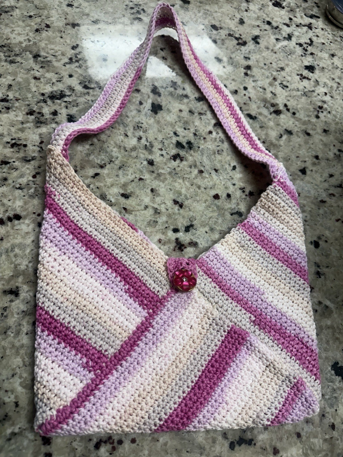 Handmade Crochet Pink Gray Cream Bag Purse for Women Shoulder Bag