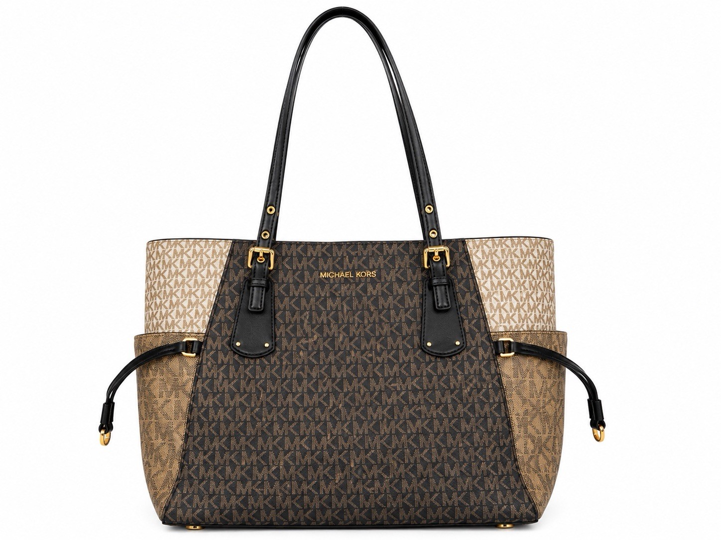 Michael Kors Voyager Medium Tote Brown Vanilla MK Signature PVC Shoulder Bag