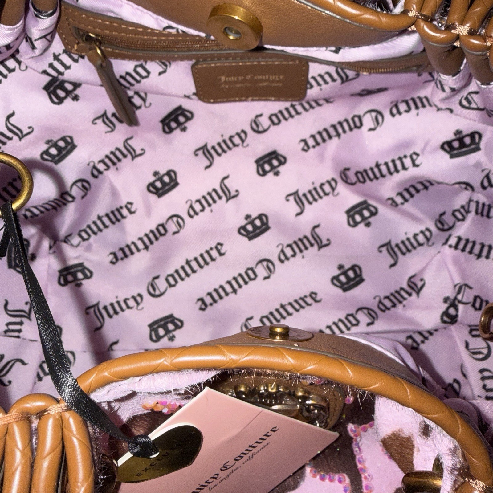 NWT Custom Juicy Couture Pink Tan Drip Juicy Romance Cow Satchel Shoulder Bag